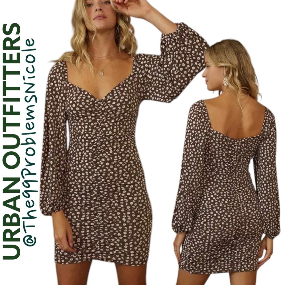 Endless Blu Brown Floral Long Sleeve Mini Dress